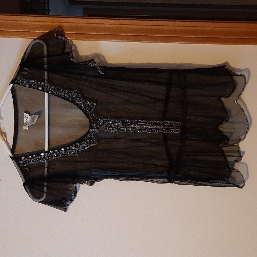 Pinky Cute Black Sheer Beaded Top Size Medium
